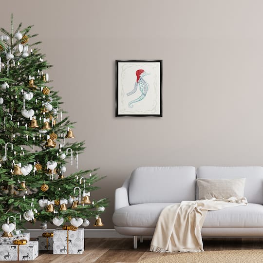 Stupell Industries Coastal Christmas Seahorse Santa Framed Floater Canvas Wall Art